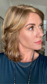 Jenny B. @thewiggygirl wearing CLARA by RENE OF PARIS in color GOLDEN-TRUFFLE-BLOND | Champagne Blond with hints of Pale Cream and Shimmering Gold Highlights
