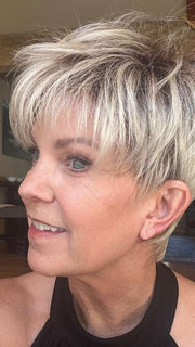 Susan @an_affair_with_hair wearing ELAN by ELLEN WILLE in color LIGHT-CHAMPAGNE-ROOTED 101.15.12 | Lightest Pale Blonde, Lightest Ash Blonde, and Light Golden Blonde with Dark Shaded Roots 