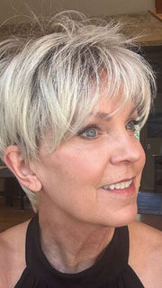 Susan @an_affair_with_hair wearing ELAN by ELLEN WILLE in color LIGHT-CHAMPAGNE-ROOTED 101.15.12 | Lightest Pale Blonde, Lightest Ash Blonde, and Light Golden Blonde with Dark Shaded Roots 