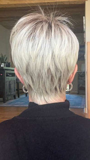 Susan @an_affair_with_hair wearing ELAN by ELLEN WILLE in color LIGHT-CHAMPAGNE-ROOTED 101.15.12 | Lightest Pale Blonde, Lightest Ash Blonde, and Light Golden Blonde with Dark Shaded Roots 