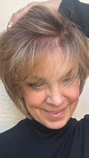 Susan @an_affair_with_hair wearing STELLA STAR by JON RENAU in color FS26/31S6 SALTED CARAMEL | Medium Natural Red Brown with Medium Red Gold Blonde Bold Highlights, Shaded with Brown
