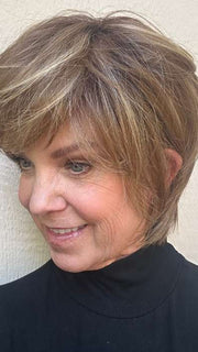 Susan @an_affair_with_hair wearing STELLA STAR by JON RENAU in color FS26/31S6 SALTED CARAMEL | Medium Natural Red Brown with Medium Red Gold Blonde Bold Highlights, Shaded with Brown

