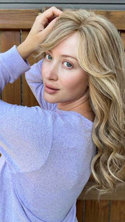 Steph B. @wigswithsteph wearing DARRA by AMORE in color FROST | Contrasting highlights of cool blond and natural brown
