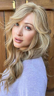 Steph B. @wigswithsteph wearing DARRA by AMORE in color FROST | Contrasting highlights of cool blond and natural brown
