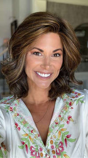 Katy C. @thewigeducator wearing EDITOR'S PICK ELITE by RAQUEL WELCH WIGS in color RL8/29SS SHADED HAZELNUT | Warm Medium Brown Evenly Blended with Ginger Blonde with Dark Roots