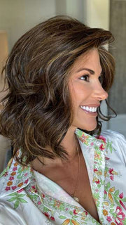 Katy C. @thewigeducator wearing EDITOR'S PICK ELITE by RAQUEL WELCH WIGS in color RL8/29SS SHADED HAZELNUT | Warm Medium Brown Evenly Blended with Ginger Blonde with Dark Roots