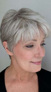 Mel B. @mels.be.ageless wearing COCO by ELLEN WILLE in color SNOW-MIX | Pure Silver White with 10% Medium Brown & Silver White with 5% Light Brown blend
