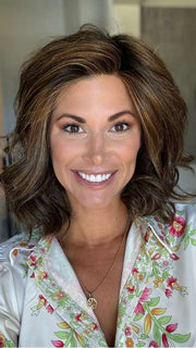 Katy C. @thewigeducator wearing EDITOR'S PICK ELITE by RAQUEL WELCH WIGS in color RL8/29SS SHADED HAZELNUT | Warm Medium Brown Evenly Blended with Ginger Blonde with Dark Roots