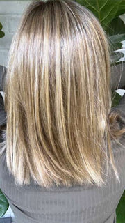 Marcie Mertz @wig.obsessed wearing SUTTON by ESTETICA in color RH12/26RT4 | Light Brown w/Fine Golden Blonde Highlights And Dark Roots
