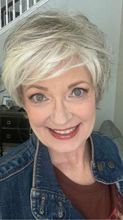 Mel B. @mels.be.ageless wearing RELAX by ELLEN WILLE in color SNOW MIX 60.56.58 | Pearl White, Lightest Blonde, and Black/Dark Brown with Grey Blend
