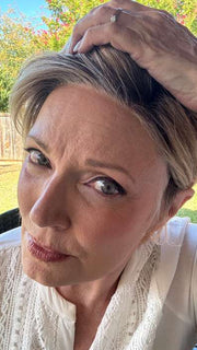 Mel B. @mels.be.ageless wearing KEEP IT CLASSY by GABOR in color GF14-88SS GOLDEN WHEAT | Dark Blonde evenly Blended with Pale Blonde Highlights and Dark Roots