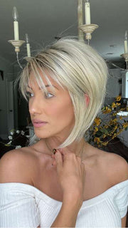 Jenna Fail @jenna_fail wearing REESE by NORIKO in color CHAMPAGNE-R | Rooted Dark Blonde with Platinum Blonde Blended Base