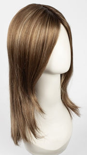 MAPLE-SUGAR-R | Light-Medium Brown Base with Warm Medium Blonde Highlights and Dark Brown Roots