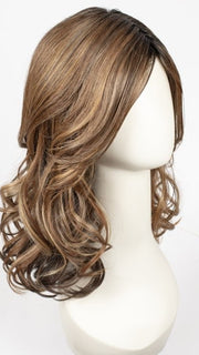 MOLTEN-AMBER | Medium Golden Brown, Light Copper Brown, and Medium Golden Blonde with Dark Brown Roots