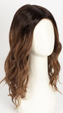 RL2/31OM | Black blend from the roots to midlength that transition into a medium light auburn ombré from midlength to the ends