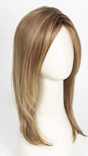 CARAMEL BLONDE R | Light Brown Rooted, with a blend of Light Gold Blonde, hint of Strawberry Blonde and Light Auburn with the balance of Cool, Light Blonde Highlights.

