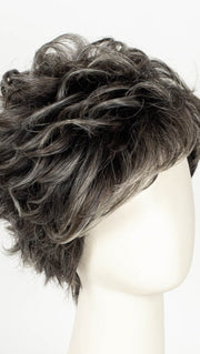 TRUFFLE RIBBON R | Off-Black base with Warm Medium Brown and Silver highlights. The Dark Brown Root creates a naturally dimensional appearance