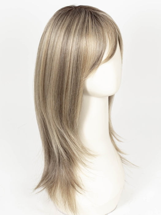 SPARKLING CHAMPAGNE R | Medium Ash Brown roots transition into Shimmering Champagne Blonde characterized by Pale Golden Hues with subtle Ivory and Platinum undertones reminiscent of a sparkling glass of bubbly