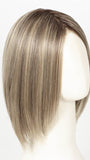 SPARKLING CHAMPAGNE R | Medium Ash Brown roots transition into Shimmering Champagne Blonde characterized by Pale Golden Hues with subtle Ivory and Platinum undertones reminiscent of a sparkling glass of bubbly