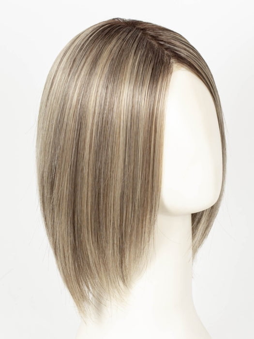 SPARKLING CHAMPAGNE R | Medium Ash Brown roots transition into Shimmering Champagne Blonde characterized by Pale Golden Hues with subtle Ivory and Platinum undertones reminiscent of a sparkling glass of bubbly