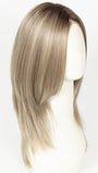 SPARKLING CHAMPAGNE R | Medium Ash Brown roots transition into Shimmering Champagne Blonde characterized by Pale Golden Hues with subtle Ivory and Platinum undertones reminiscent of a sparkling glass of bubbly