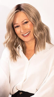 Tanya is wearing BIG SPENDER by RAQUEL WELCH in color RL17/23SS ICED LATTE MACCHIATO | Honey Blonde shaded with Cool Blonde