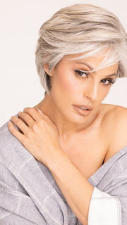 Roxie wearing MONOLOGUE by RAQUEL WELCH in RL51/61 ICED GRANITA | Lightest Grey Progresses to a Deep Grey at the Nape