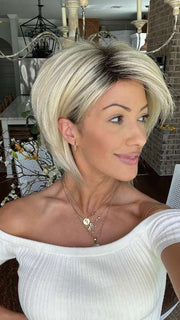 Jenna Fail @jenna_fail wearing REESE by NORIKO in color CHAMPAGNE-R | Rooted Dark Blonde with Platinum Blonde Blended Base