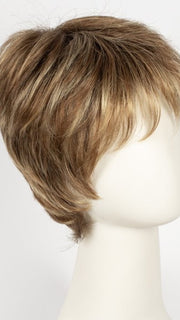 TOBACCO ROOTED | Medium Brown base with Light Golden Blonde highlights and Light Auburn lowlights and Dark Roots