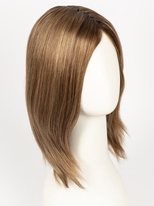 Color Mocca/Rooted=Medium Brown, Light Brown, and Light Auburn blend and Dark Roots