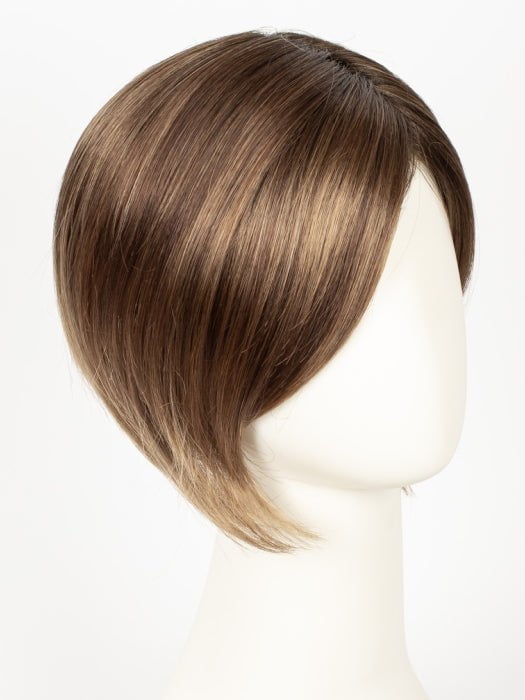 Color Hot-Mocca-Rooted = Medium Brown, Light Brown, and Light Auburn blend with Dark Roots