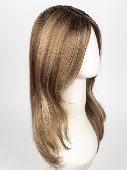 TOBACCO ROOTED | Medium Brown base with Light Golden Blonde highlights and Light Auburn lowlights and Dark Roots