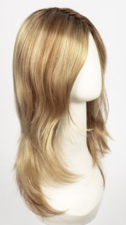 14/26S10 - Shaded Pralines and Cream  - Medium Ash Blonde and Caramel Blonde Blend with Light Brown roots
