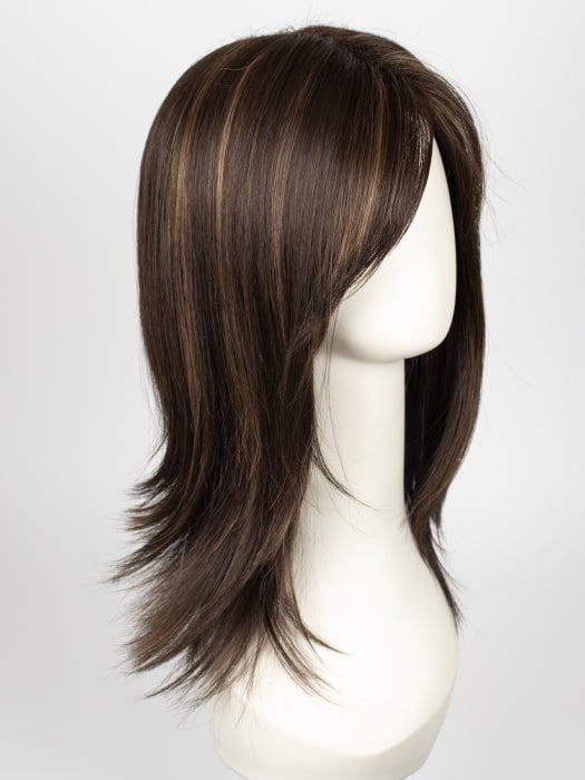 COFFEE LATTE R | Dark Brown with  Evenly Blended Honey Brown highlights with Dark Brown roots
