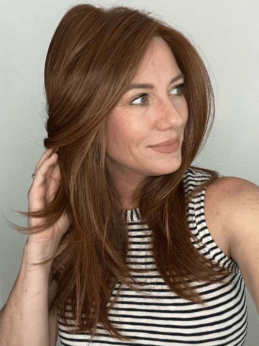 Jenny B. @thewiggygirl wearing SENSATIONAL by TRESSALLURE in color 27/30/33H | Auburn Blend highlighted PPC MAIN IMAGE FB MAIN IMAGE