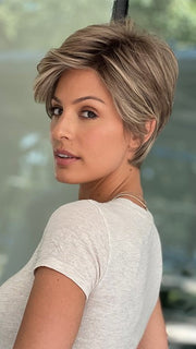 Out of the Box in color RL12/22SS SHADED CAPPUCCINO | Light Golden Brown Evenly Blended with Cool Platinum Blonde Highlights with Dark Roots