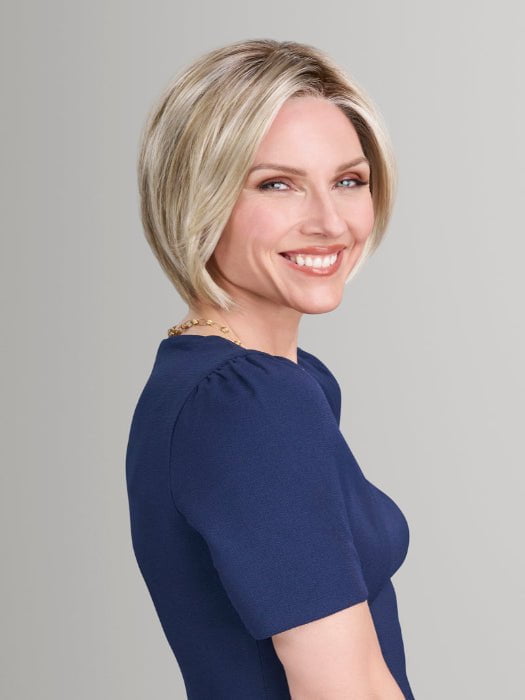 Model is wearing AVA in 22F16S8 VENICE BLONDE | Light Ash Blonde and Light Natural Blonde Blend Shaded with Medium Brown