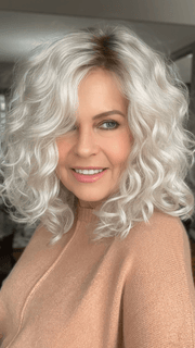 Donna @style.me.ageless wearing RADIANT BEAUTY by GABOR in color GL23-101SS | SUN-KISSED BEIGE | Dark golden blonde base blends into multi-dimensional tones of lightest beige blonde PPC MAIN IMAGE FB MAIN IMAGE