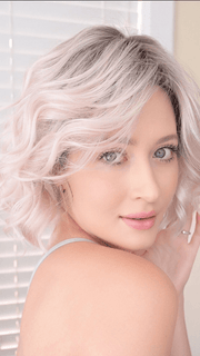 Steph B. @wigswithsteph wearing JANUARY by JON RENAU in color FS60/PKS18 FROST | Pure White with Pink Blended. Shaded with Dark Natural Ash Blonde