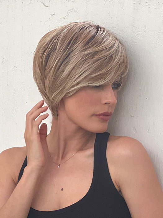 Roxie wearing BEST IN CLASS by GABOR GF14-22SS WHEAT | Dark Blonde Evenly Blended with Platinum Blonde with Dark Roots