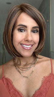 Lorena @faux.hurr.lifee wearing MONTECITO by BELLE TRESS in color MOCHA MAPLE BROWN | A mix of Dark Brown, Medium Brown, Light Auburn, Medium Strawberry