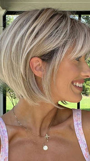 Jenna Fail @jenna_fail wearing SING by ELLEN WILLE in color PEARL BLONDE ROOTED 101.20.25 | Pearl Platinum Blended with Light Strawberry Blonde and Lightest Golden Blonde with Shaded Roots