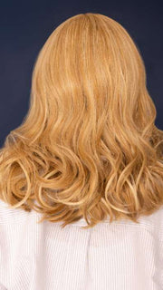 Model is wearing KIRBY by RENE OF PARIS in color CREAMY-TOFFEE | Light Platinum Blonde and Light Honey Blonde Evenly Blended