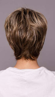 Model is wearing PRIMA SOFT by ELLEN WILLE in color DARK SAND SHADED 12.26.14 | Lightest Brown and Light Golden Blonde with Medium Ash Blonde Blend and Shaded Roots
