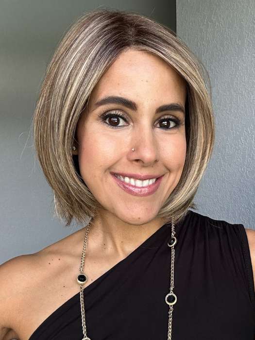 Lorena @faux.hurr.lifee wearing VALENCIA by BELLE TRESS in shade MACADAMIA LATTE R | A combination of Medium and Light Brown, highlighted with Light Gold Blonde, and a mixture of Ash Blonde and Light Gold Blonde, Rooted with Medium and Light Brown