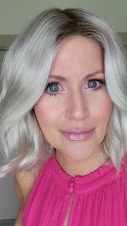 Natalie Gray @vanish.into.thin.hair wearing MILA by ELLEN WILLE in shade ICE BLONDE LIGHTED 60.1001.101 | Pearl White, Winter White, and Pearl Platinum Blend with Highlights throughout and Concentrated in the front
