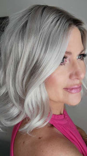 Natalie Gray @vanish.into.thin.hair wearing MILA by ELLEN WILLE in shade ICE BLONDE LIGHTED 60.1001.101 | Pearl White, Winter White, and Pearl Platinum Blend with Highlights throughout and Concentrated in the front