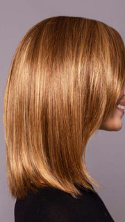 Model is wearing SHAI by ESTETICA in color R30/28/26 | Medium Auburn/Light Auburn/Golden Blonde Blend