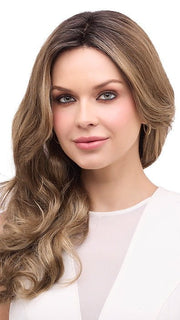 BRIANNA by Envy in HONEY BREEZE | A blend of Cool, Honey Blonde and Multi-Dimensional Medium Brown with Darker Brown Roots