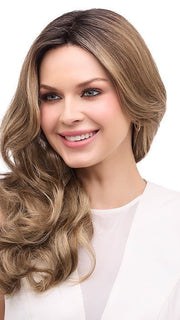BRIANNA by Envy in HONEY BREEZE | A blend of Cool, Honey Blonde and Multi-Dimensional Medium Brown with Darker Brown Roots